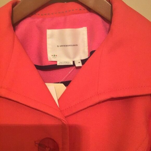 NWT Anthropologie || Wellesley Pleated Peacoat Coat Orange - Picture 6 of 10